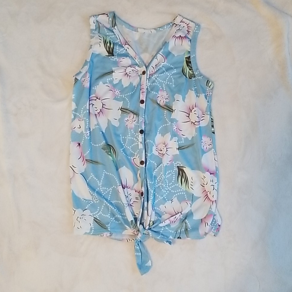 Sleeveless Tied Shirt floral sz M tropical